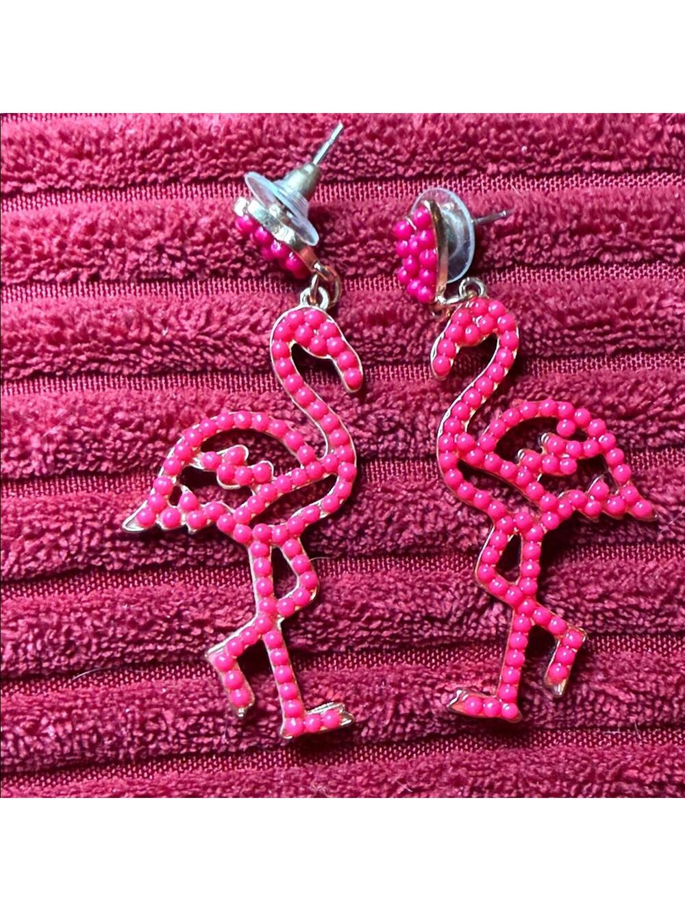 Pink Flamingo Beaded Earrings